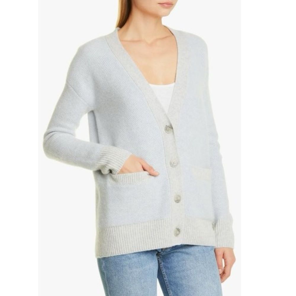 Nordstrom’s Signature Cashmere Cardigan Waffle Knot Two Tone Pockets - Picture 2 of 10